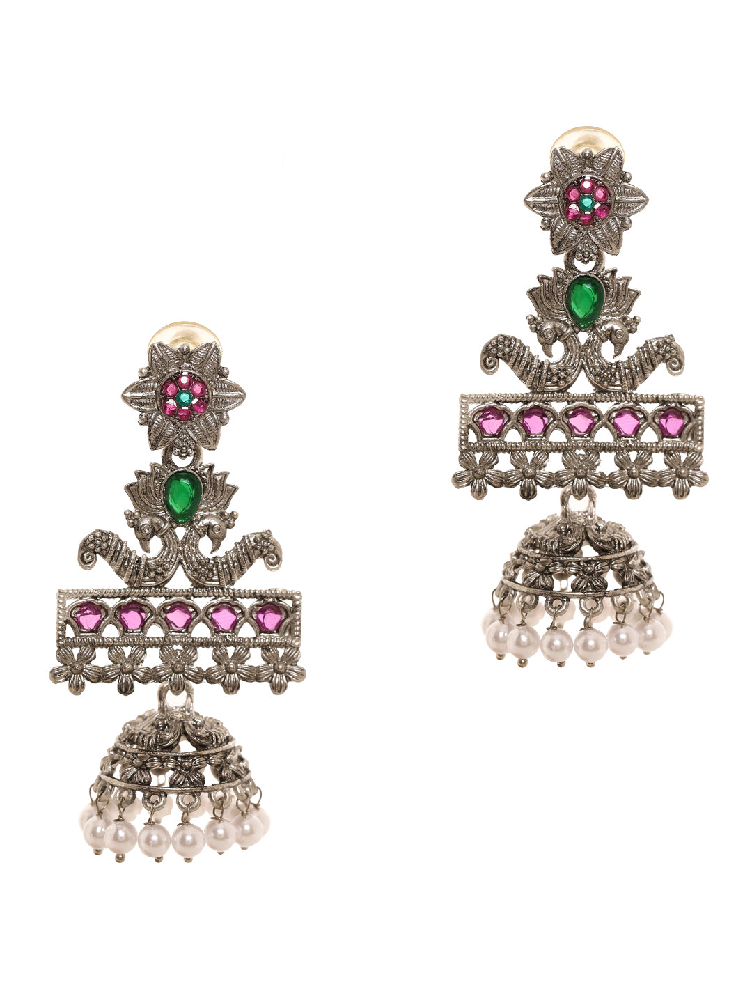 Priyaasi An Exquisite Tribal Influence Jhumkas with Ruby and Green Stones