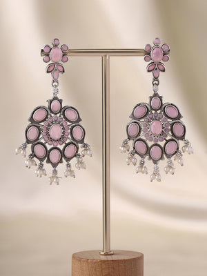 Priyaasi Pink Stones and Oxidized Charm in Exquisite Earrings