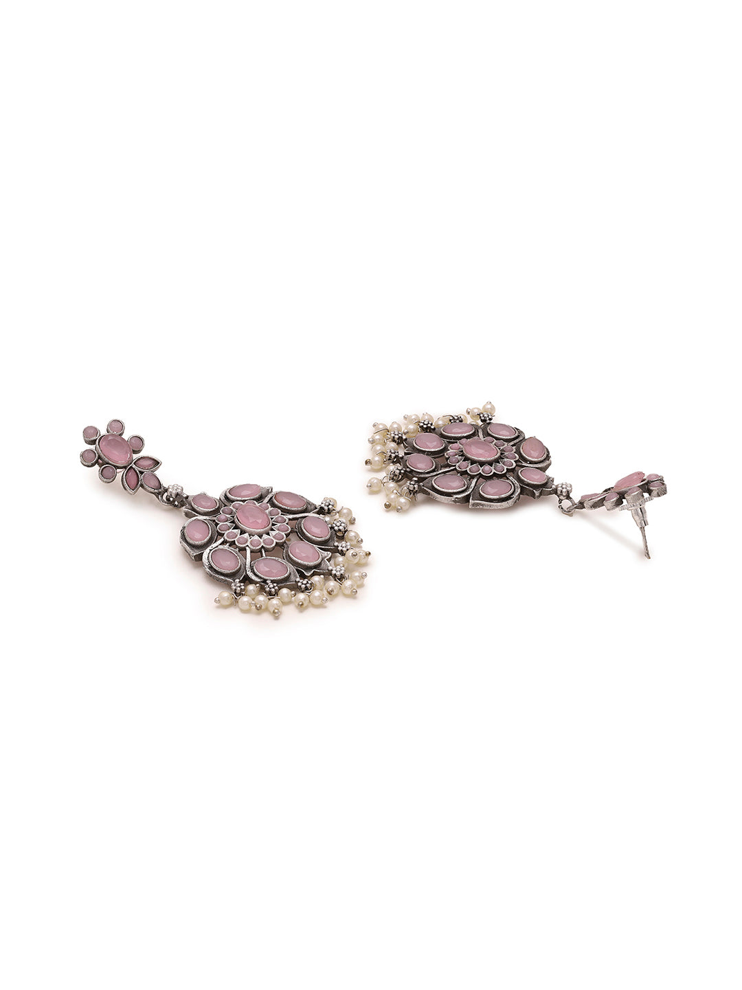 Priyaasi Pink Stones and Oxidized Charm in Exquisite Earrings