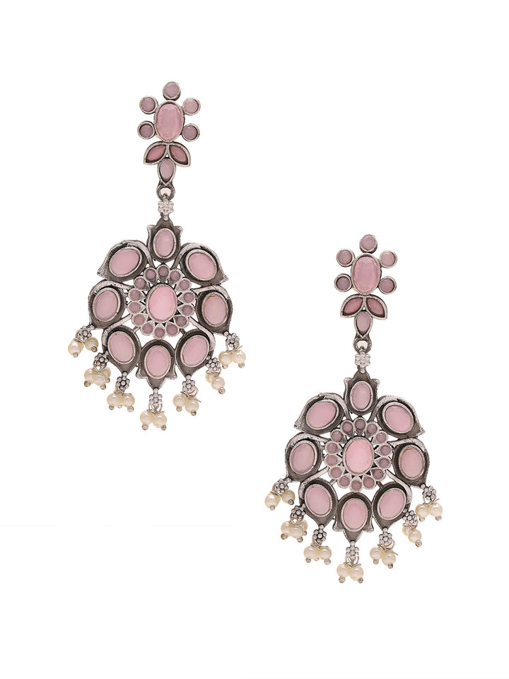 Priyaasi Pink Stones and Oxidized Charm in Exquisite Earrings