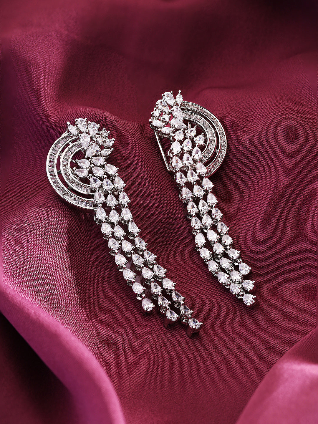 Priyaasi Silver-Plated Cuff Style Earrings Adorned with American Diamonds