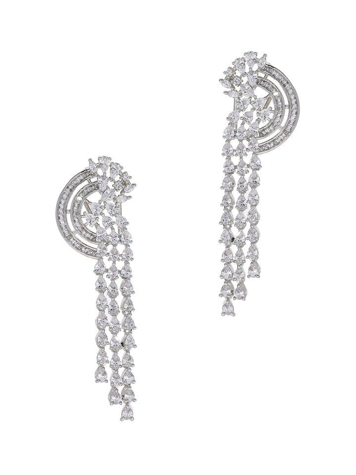 Priyaasi Silver-Plated Cuff Style Earrings Adorned with American Diamonds
