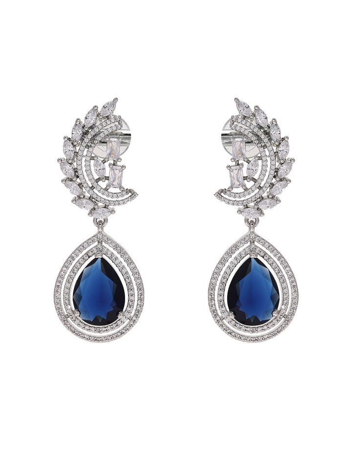 Priyaasi Silver-Plated American Diamond and Stunning Blue Diamond Earrings
