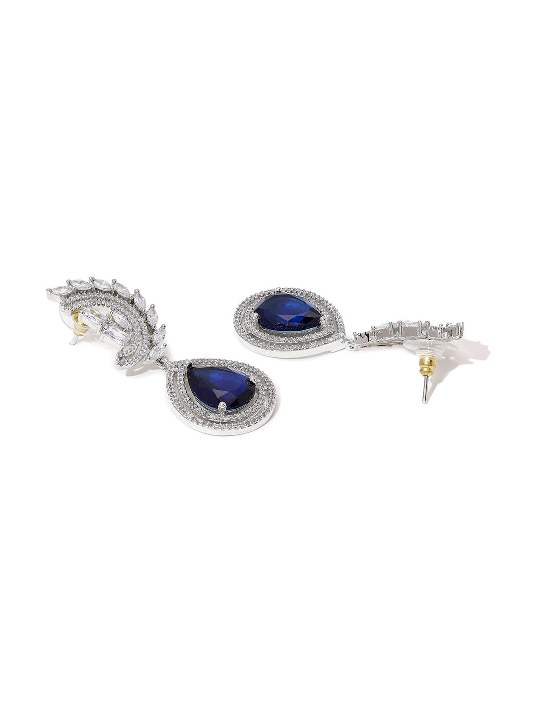 Priyaasi Silver-Plated American Diamond and Stunning Blue Diamond Earrings