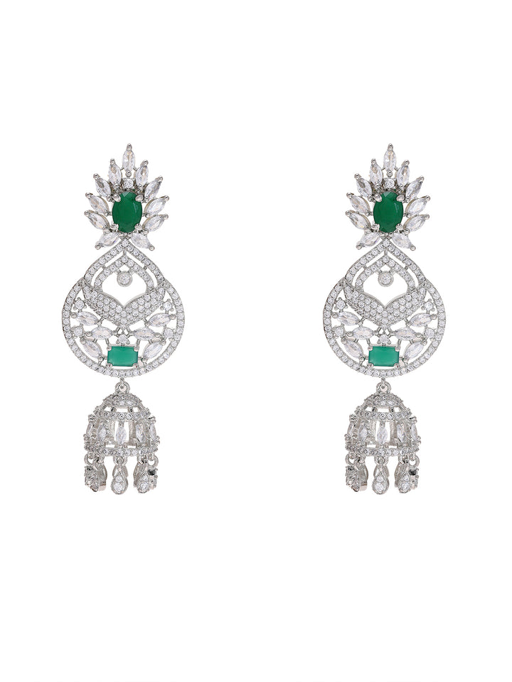 Priyaasi Silver-Plated Splendor with American Diamonds and Green Stones Earrings