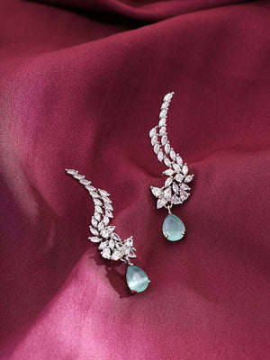 Priyaasi Silver-Plated Cuff Style Earrings with American Diamonds and Mint Stones