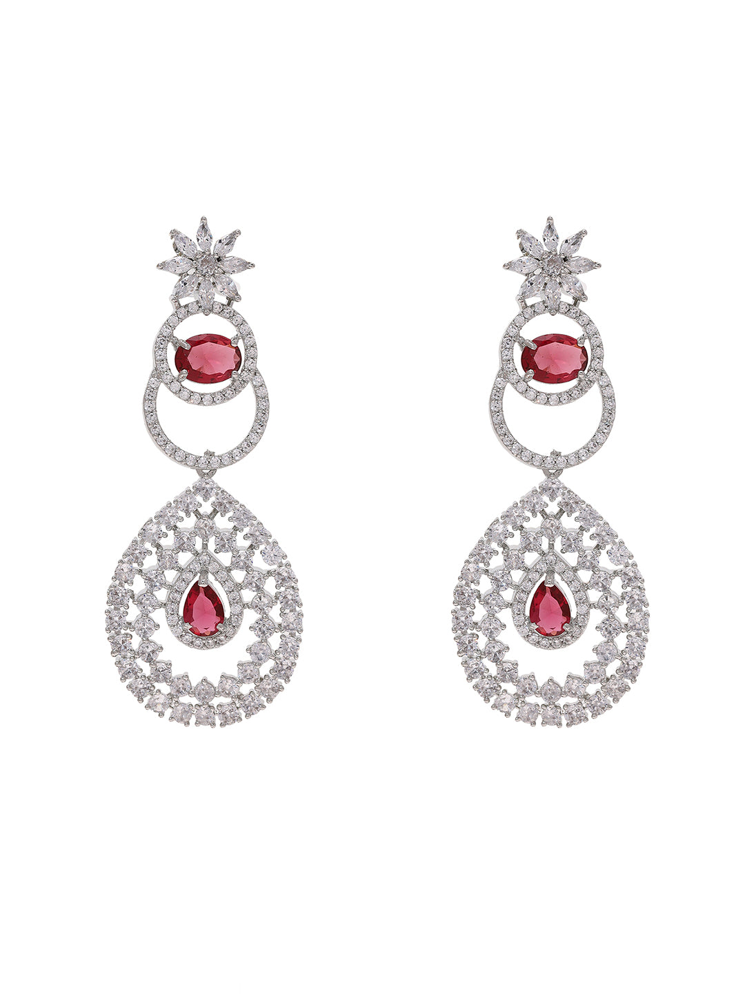 Priyaasi Silver-Plated American Diamond and Ruby Stones Earrings Style
