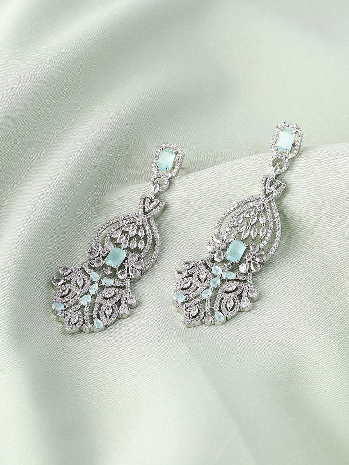 Priyaasi Mint Elegance American Diamond Adorned Silver-Plated Earrings