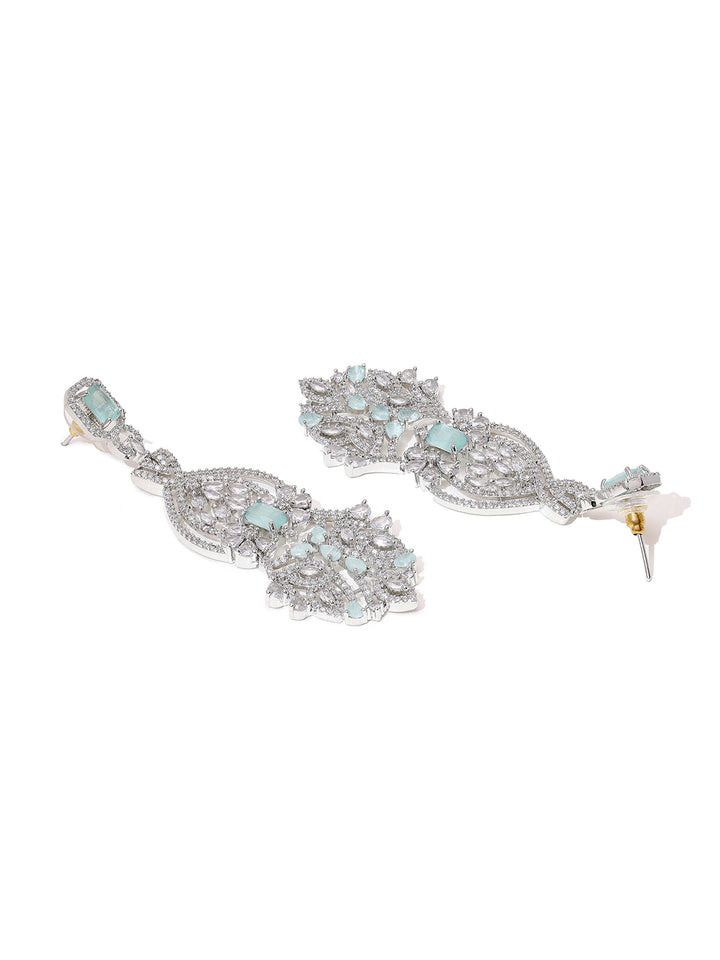 Priyaasi Mint Elegance American Diamond Adorned Silver-Plated Earrings