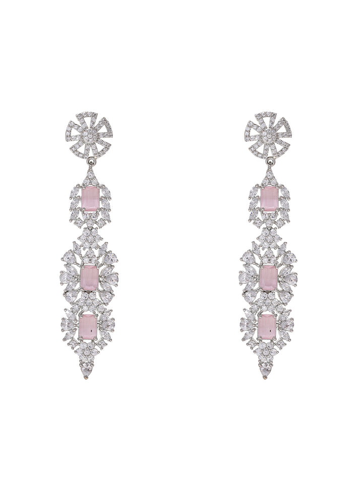 Priyaasi Silver-Plated American Diamond Pink Color Earrings