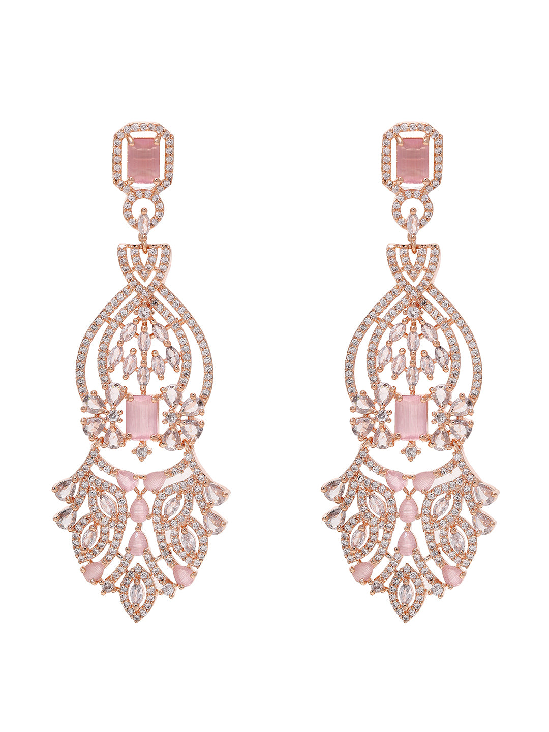 Priyaasi Glimmering Elegance with Rose Gold Plated American Diamond Earrings