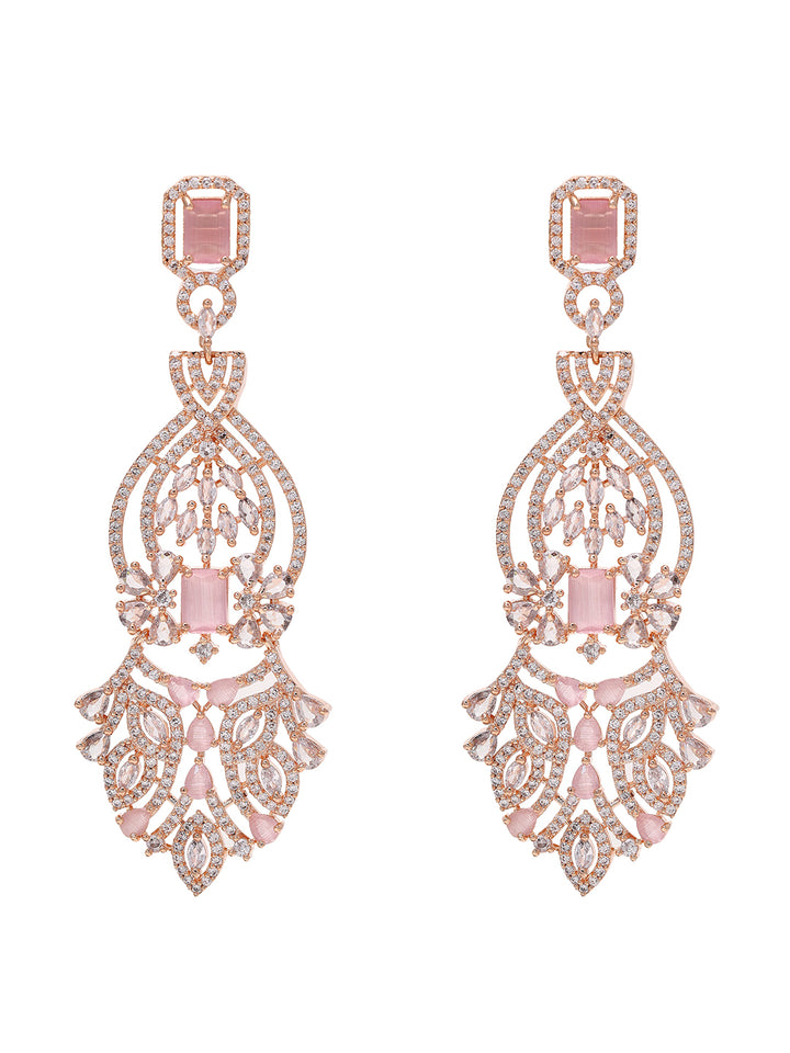 Priyaasi Glimmering Elegance with Rose Gold Plated American Diamond Earrings