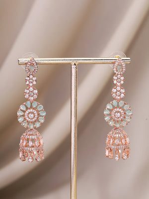 Priyaasi Radiant Rose Gold-Plated Jewellery Set with American Diamonds and Mint Stones