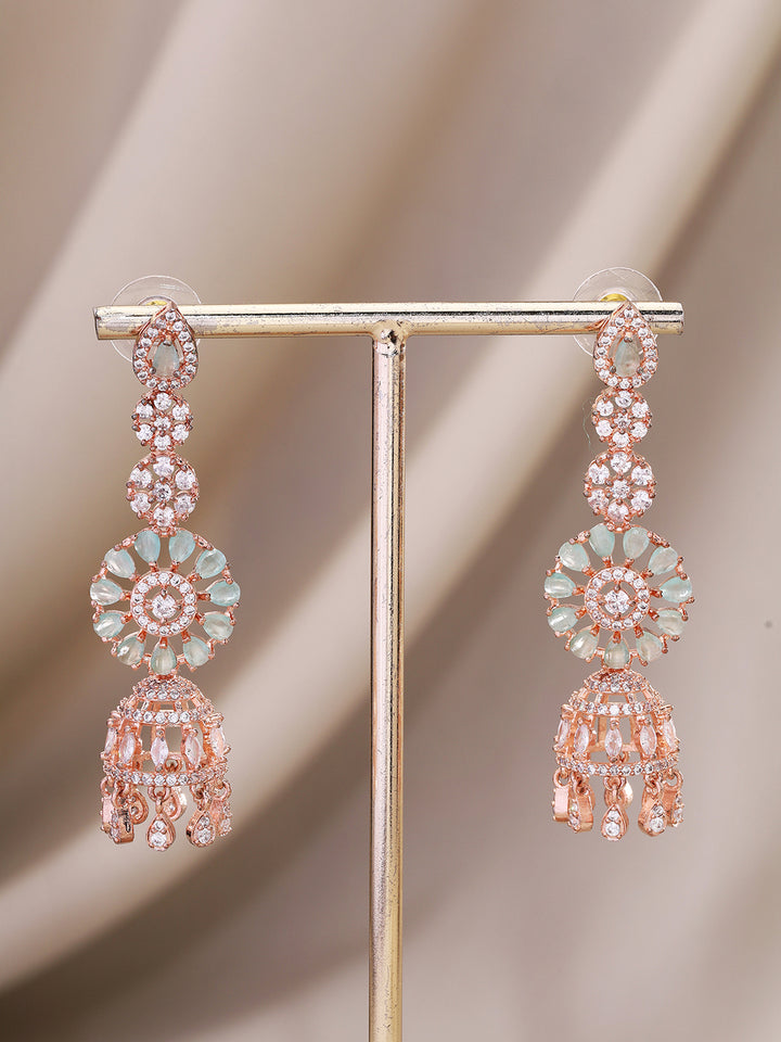 Priyaasi Radiant Rose Gold-Plated Jewellery Set with American Diamonds and Mint Stones