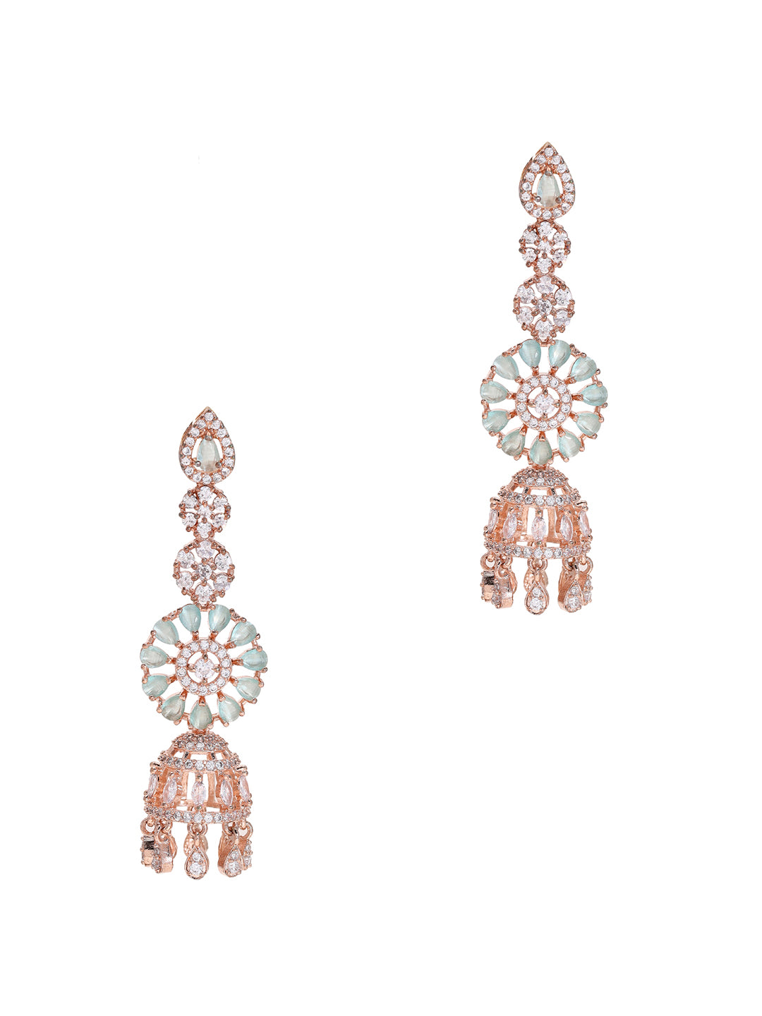 Priyaasi Radiant Rose Gold-Plated Jewellery Set with American Diamonds and Mint Stones