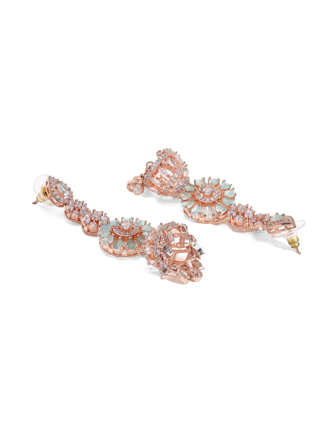 Priyaasi Radiant Rose Gold-Plated Jewellery Set with American Diamonds and Mint Stones