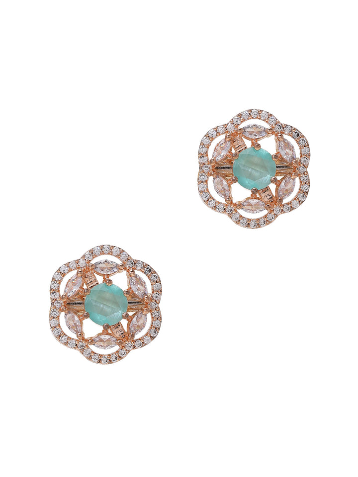 Priyaasi Rose Gold Plated American Diamond Adorned Mint Marvel Stud Earrings