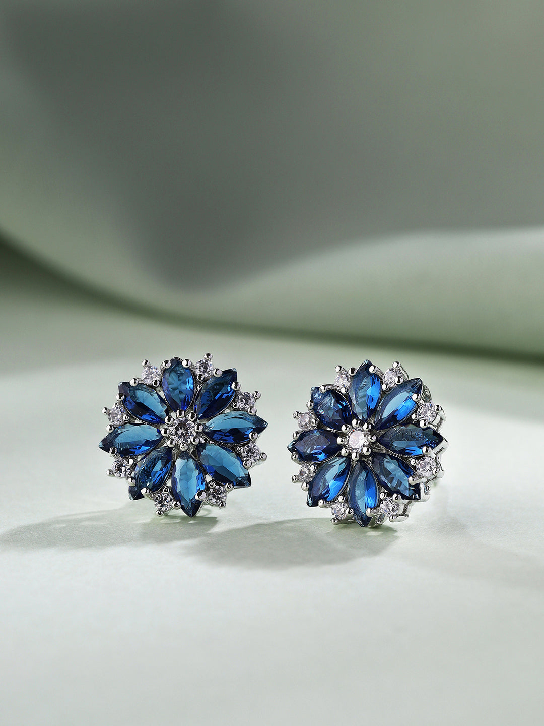 Priyaasi Radiant Blue Elegance American Diamond-Studded Silver Plated Earrings