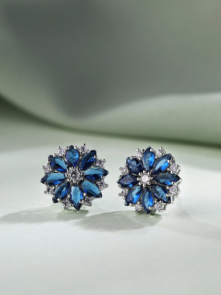 Priyaasi Radiant Blue Elegance American Diamond-Studded Silver Plated Earrings