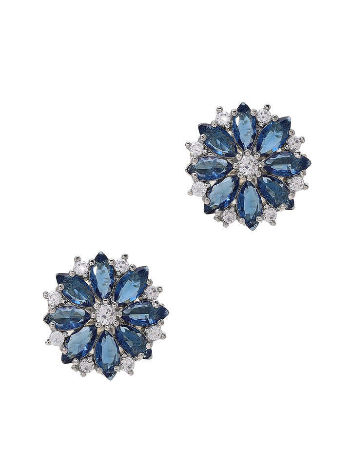 Priyaasi Radiant Blue Elegance American Diamond-Studded Silver Plated Earrings