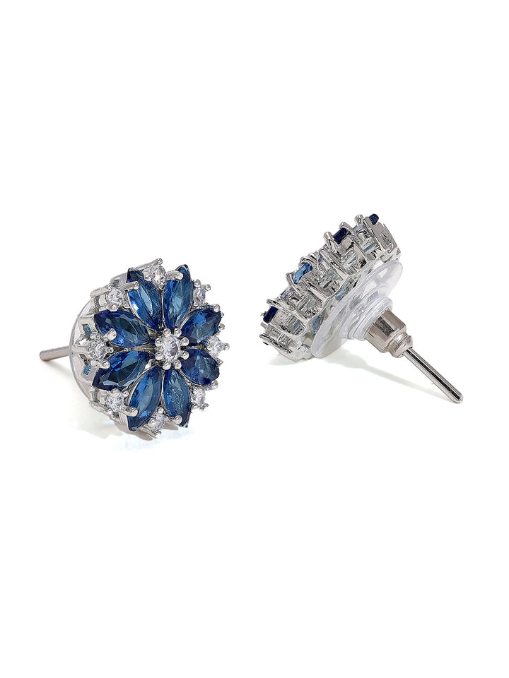 Priyaasi Radiant Blue Elegance American Diamond-Studded Silver Plated Earrings