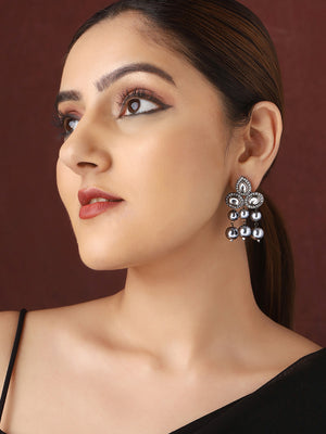 Priyaasi Elegance in Ebony Black Plated Kundan and Pearl Earrings