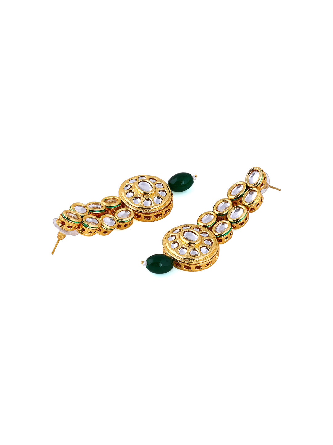 Priyaasi Floral Style Kundan Green Bead Gold plated Drop Earrings