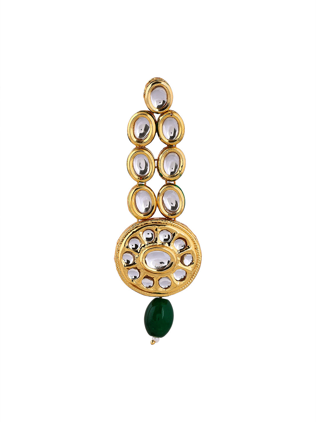 Priyaasi Floral Style Kundan Green Bead Gold plated Drop Earrings