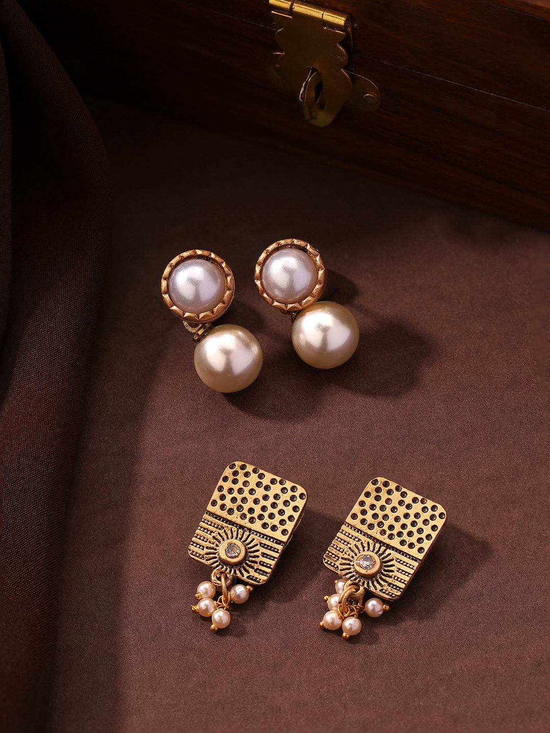 Priyaasi A Combo of Pearl and Tribal Designs Earrings