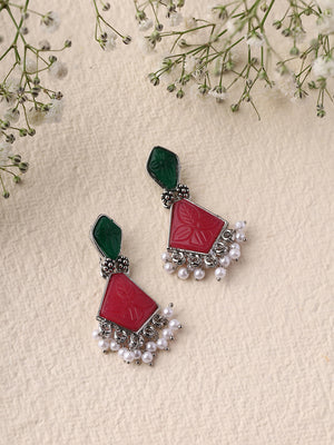 Priyaasi Ruby and Green Stones Drop Earrings