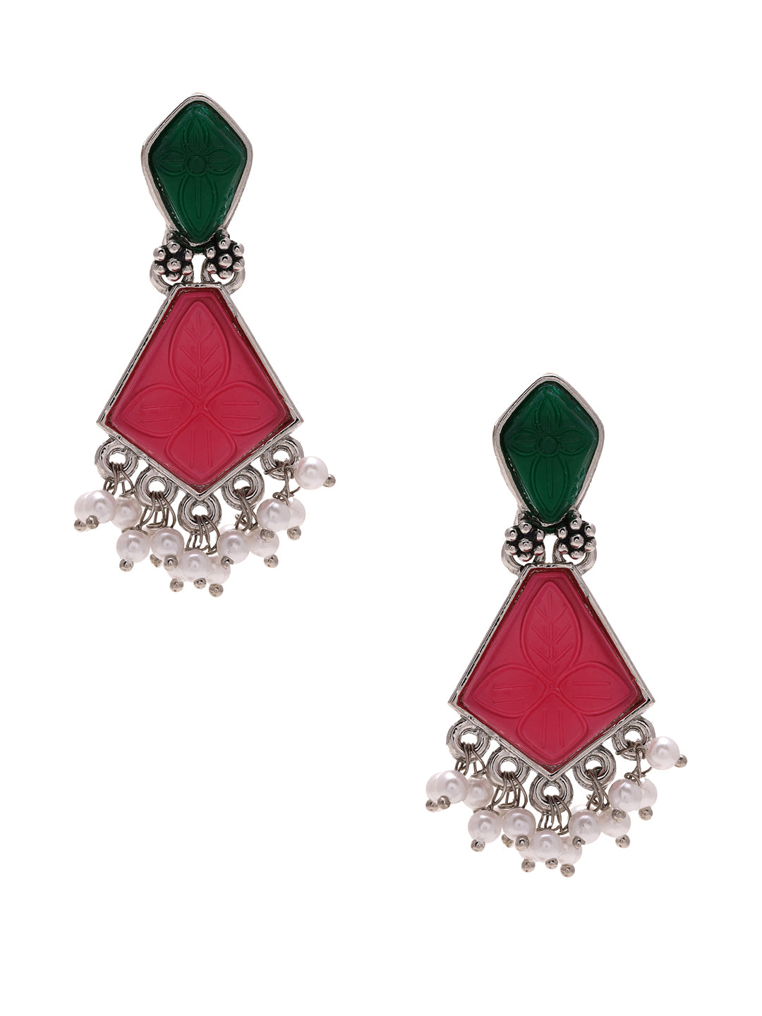 Priyaasi Ruby and Green Stones Drop Earrings