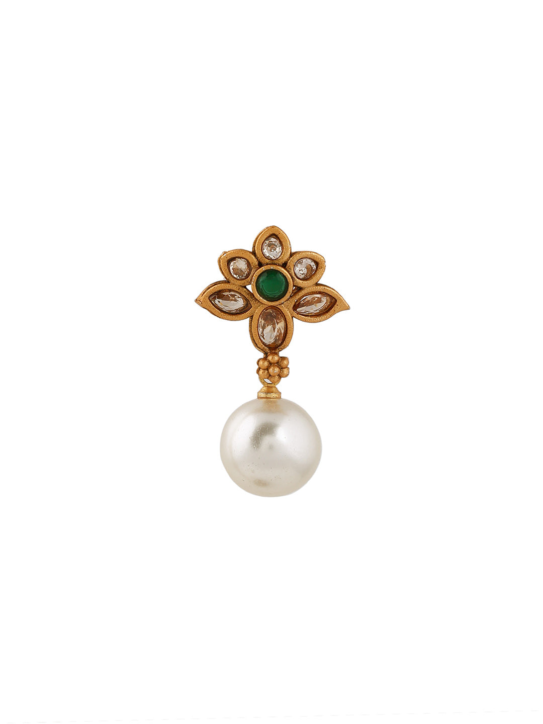 Priyaasi Flowery Stoned Design Pearl Drop Gold Plated Earrings