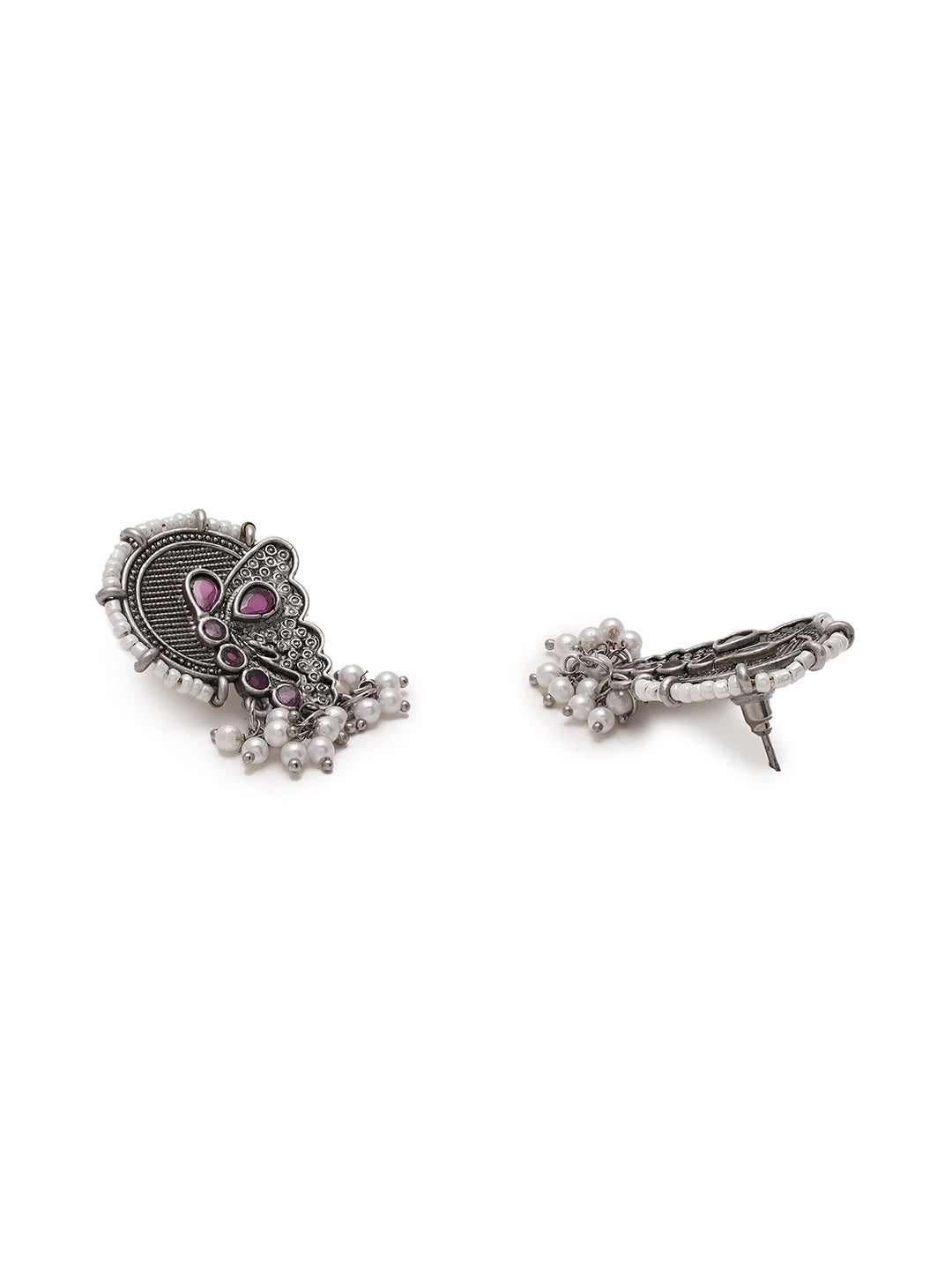Priyaasi Butterfly-Inspired Oxidized Pink and Pearls Earrings