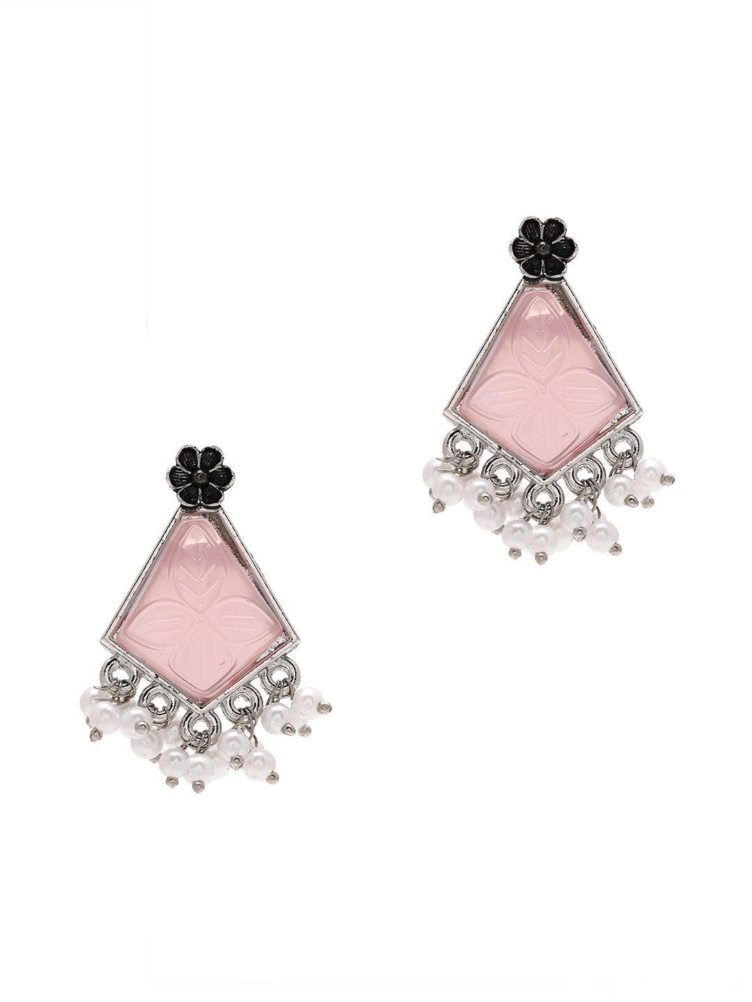 Priyaasi Blossoming Elegance Pink Stones and Floral Charm Drop Earrings
