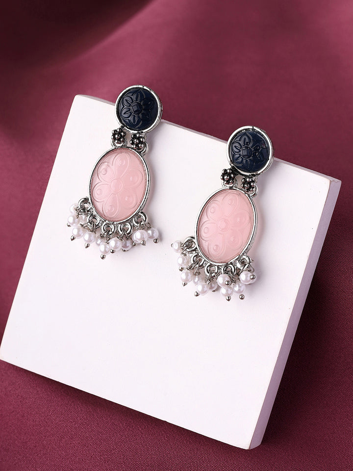 Priyaasi Elegant Drop Earrings Featuring Green and Pink Stones