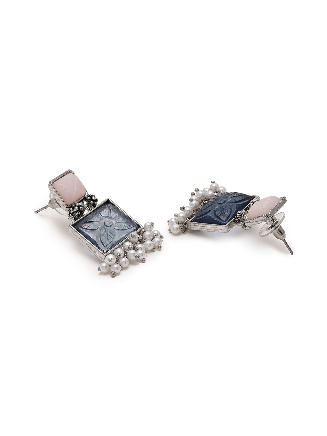 Priyaasi Rectangular Bliss with Pink and Green Stone Earrings