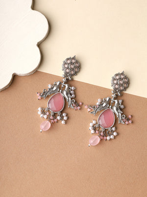 Priyaasi Shining Grace Peacock-shaped earrings made of pink stones