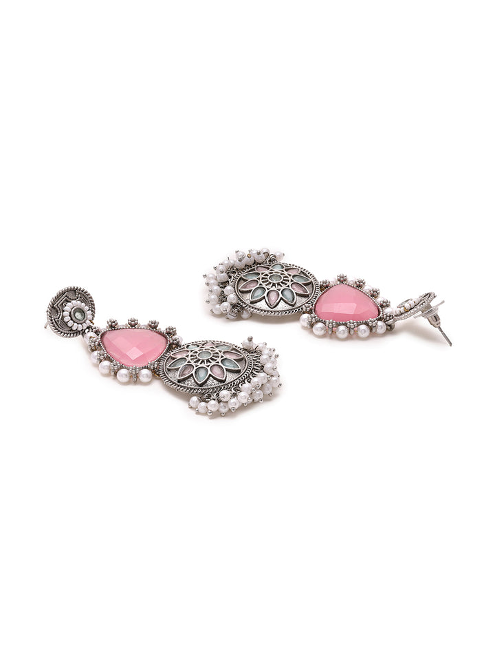 Priyaasi Dusty Pink Pearl Elegance Drop Earrings