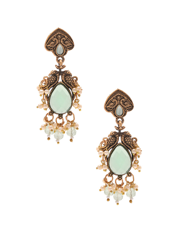 Priyaasi Oxidized Mint Drop Earrings