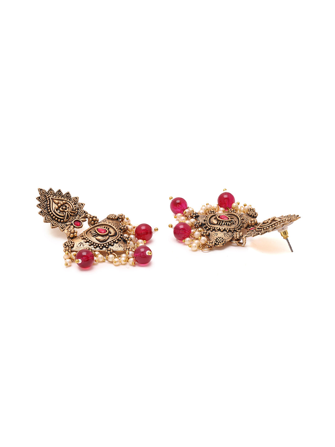 Priyaasi Matte Ruby Floral Drop Earrings