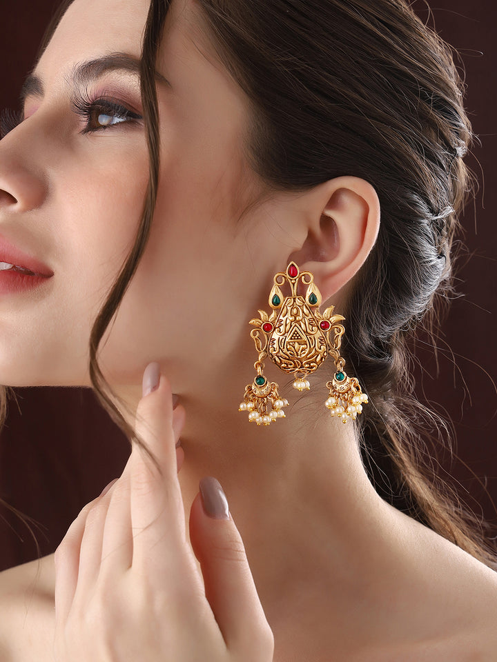 Priyaasi Gold Plated Temple Style Earrings