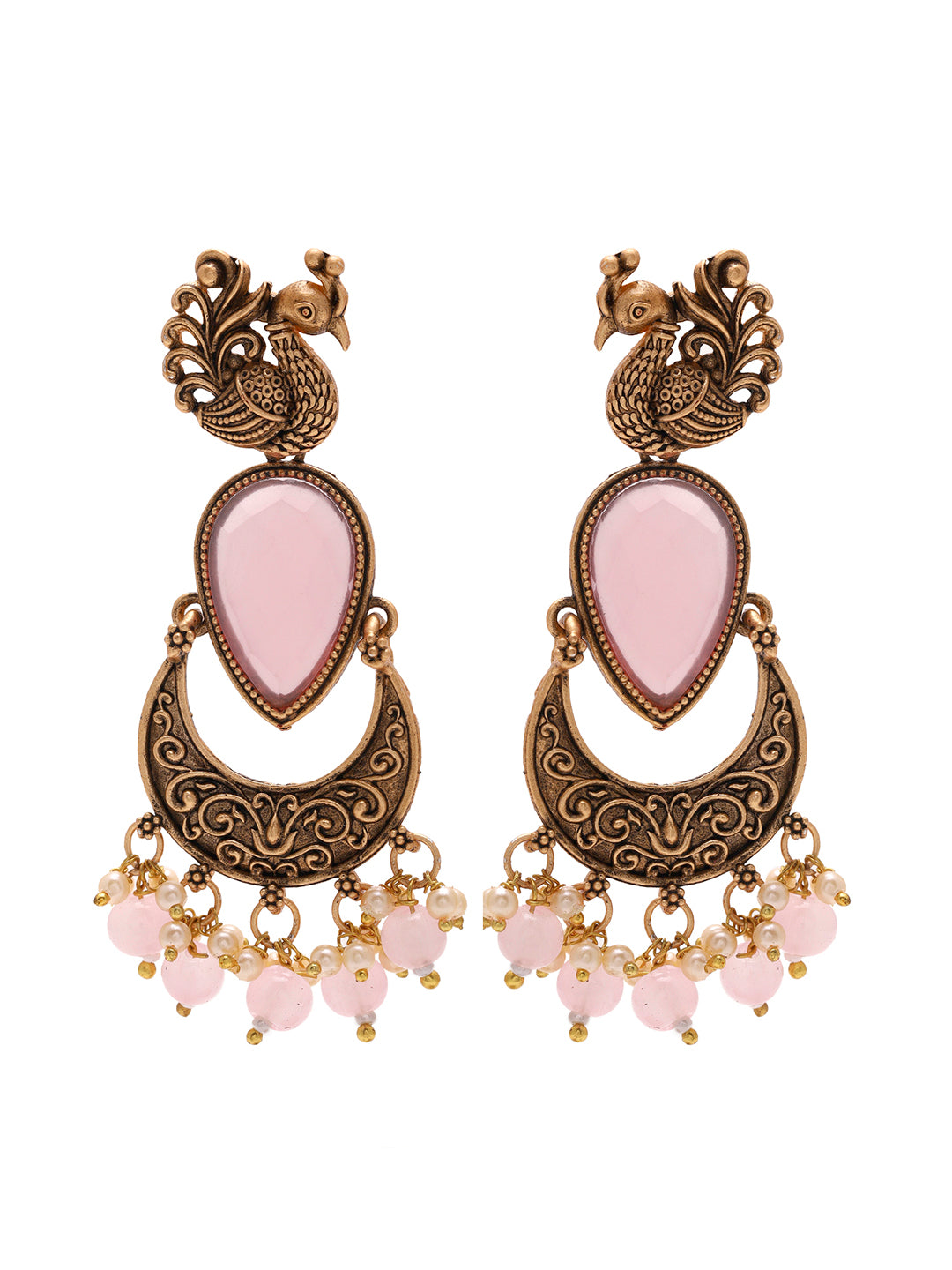 Priyaasi Pink Peacock Design Moon shape Earrings