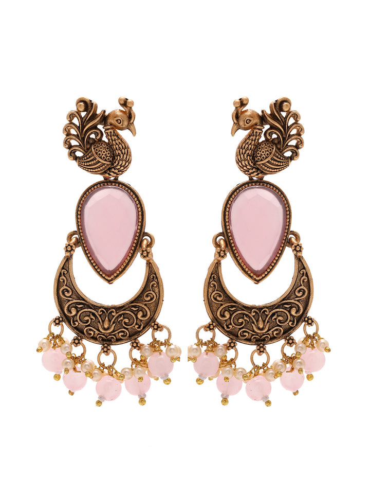 Priyaasi Pink Peacock Design Moon shape Earrings