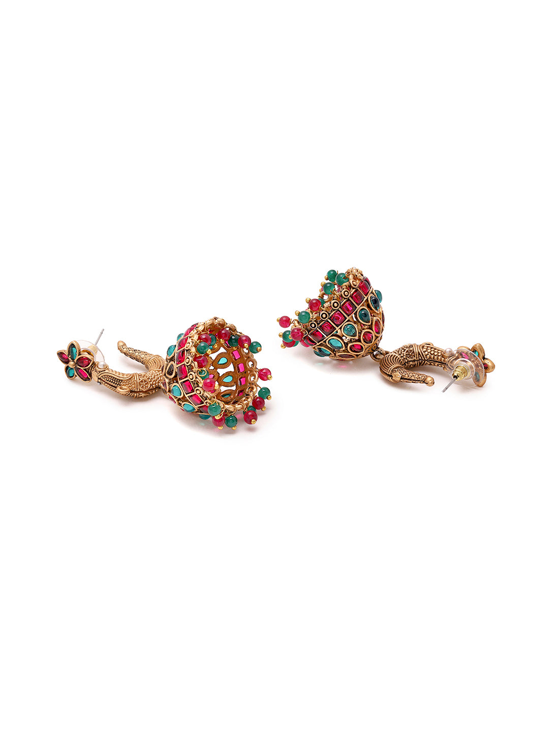 Priyaasi Green and Ruby Floral Jhumkas