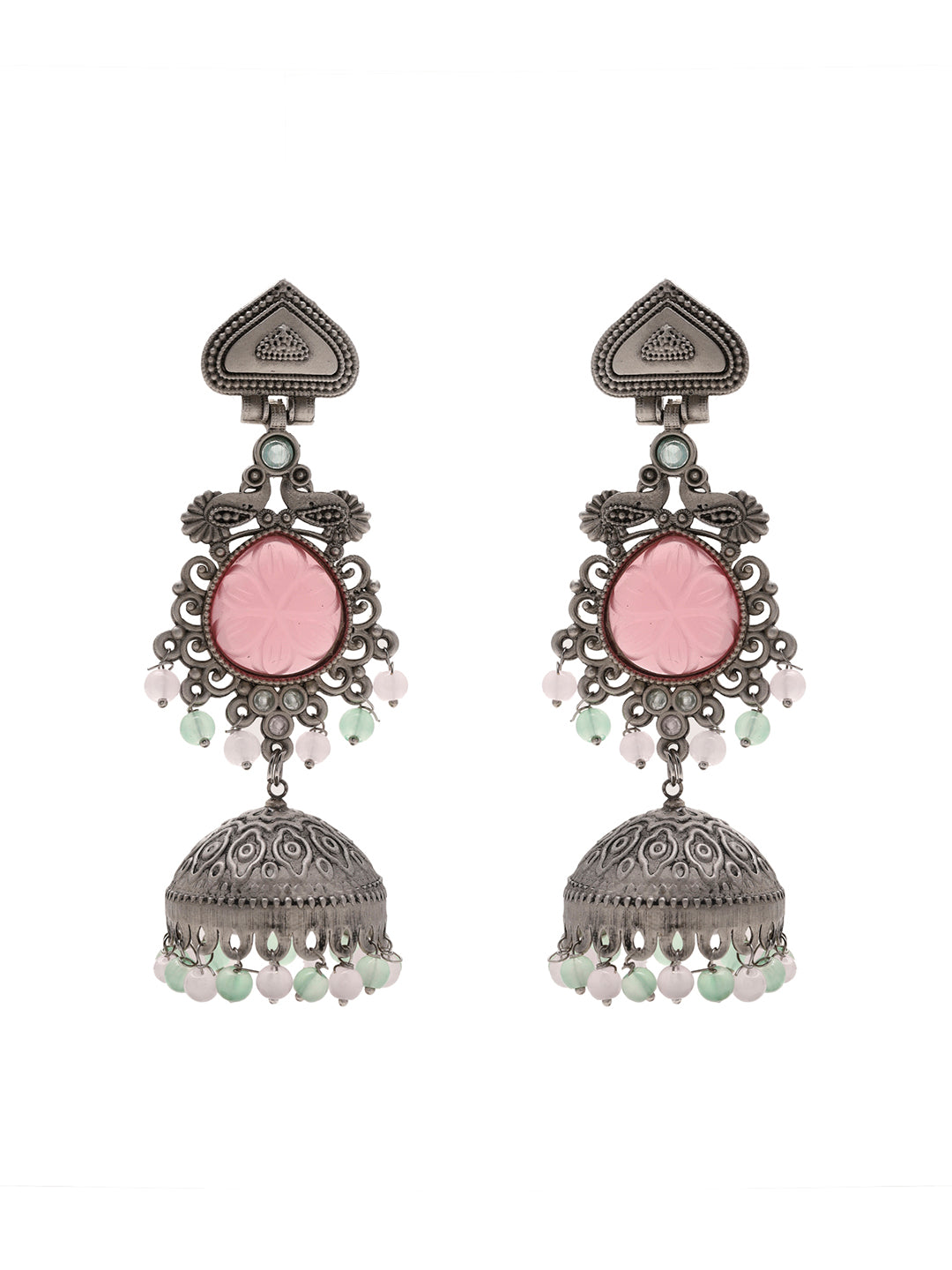 Priyaasi Pink Stone Elegance in Enchanting Jhumkas