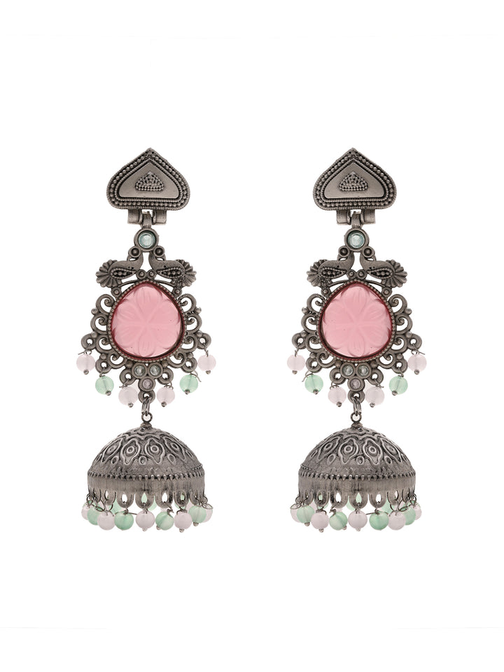 Priyaasi Pink Stone Elegance in Enchanting Jhumkas