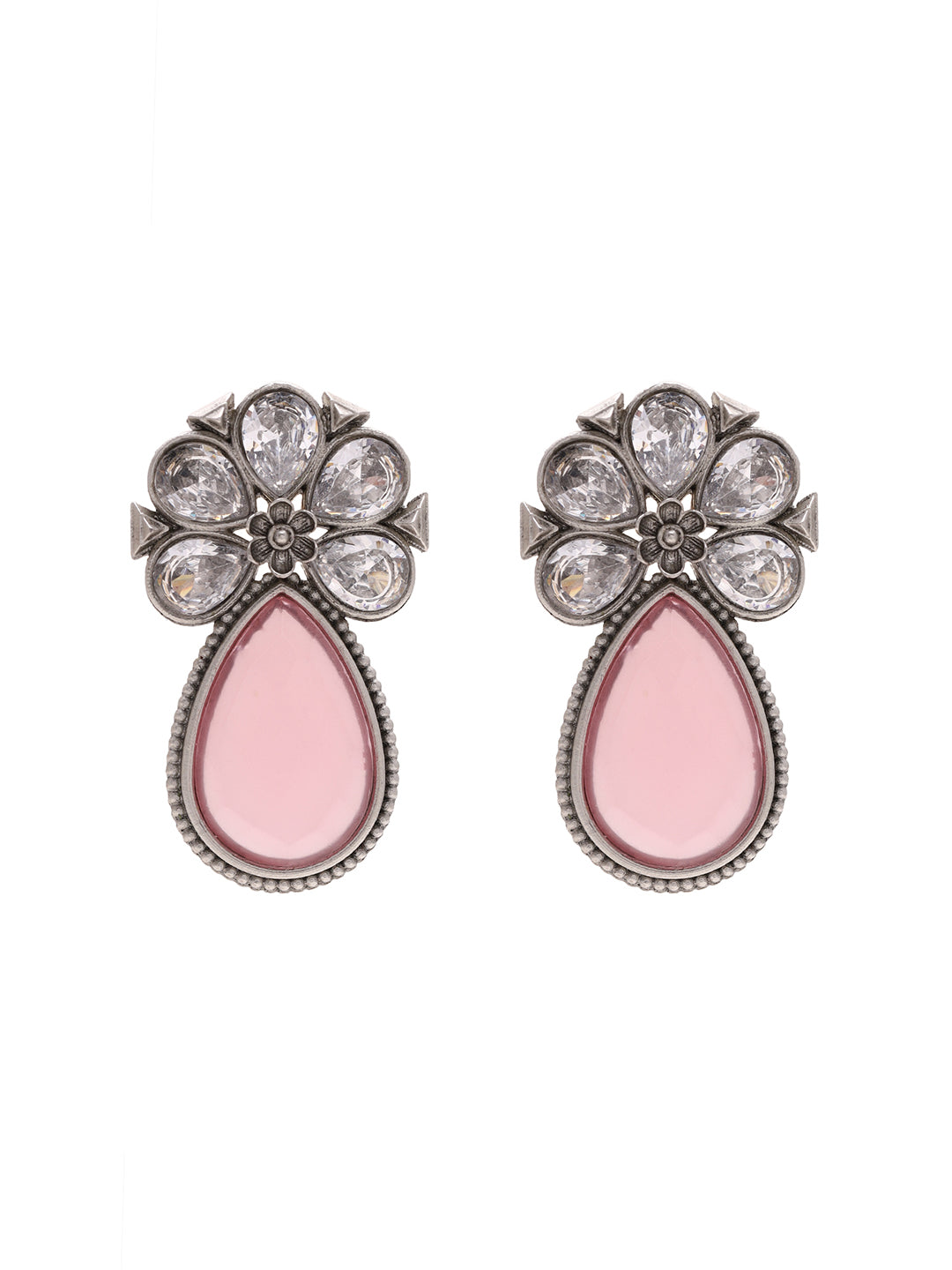 Priyaasi Blushing Elegance Pink Stones in Graceful Drop Earrings
