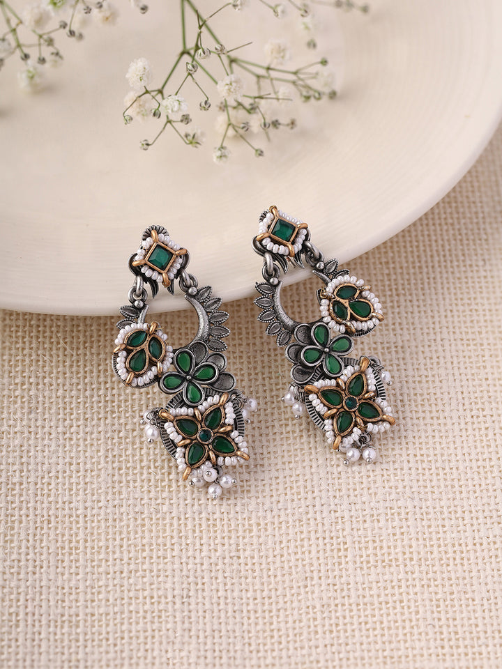 Priyaasi Floral Green and Pearl Earrings