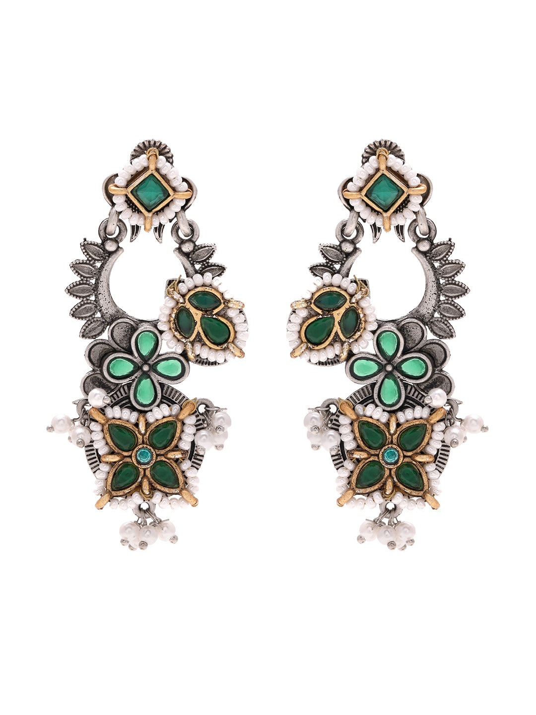 Priyaasi Floral Green and Pearl Earrings