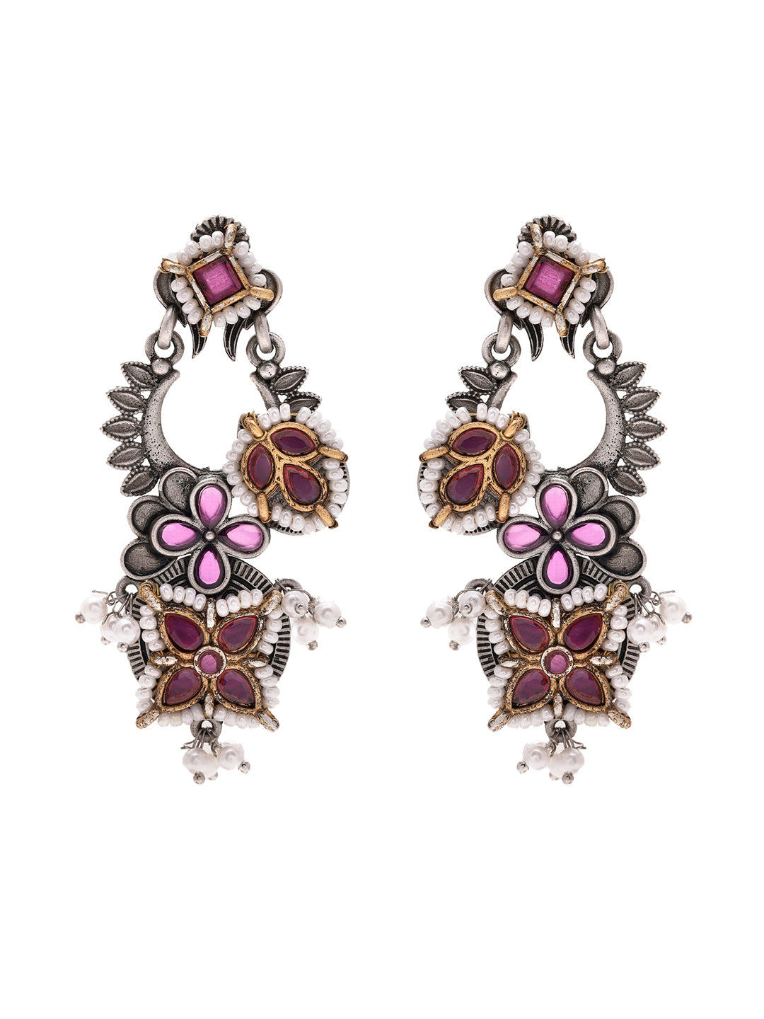 Priyaasi Floral Ruby and Pearl Earrings